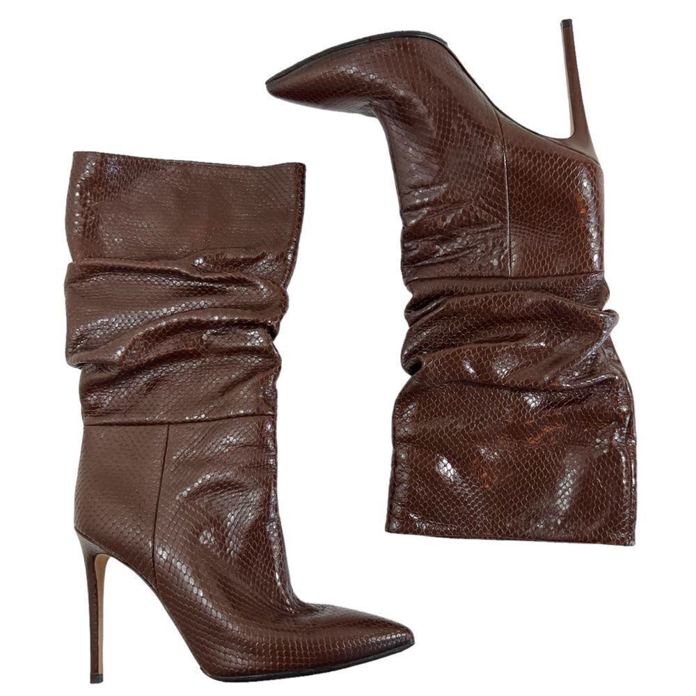 PARIS TEXAS Slouch Python-Embossed High Heel Boots in Cocoa Brown - Picture 6 of 16